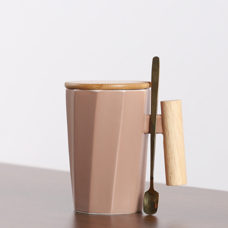 Ins Nordic Wooden Handle Ceramic Mug Office Water Cup