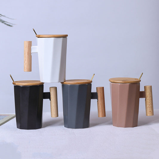 Ins Nordic Wooden Handle Ceramic Mug Office Water Cup