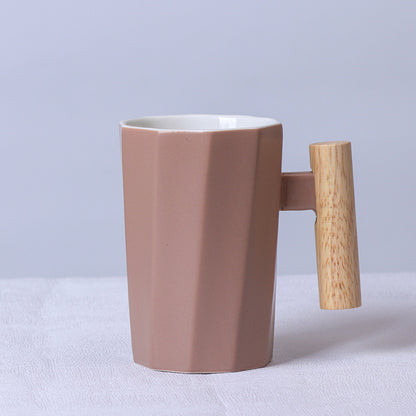 Ins Nordic Wooden Handle Ceramic Mug Office Water Cup