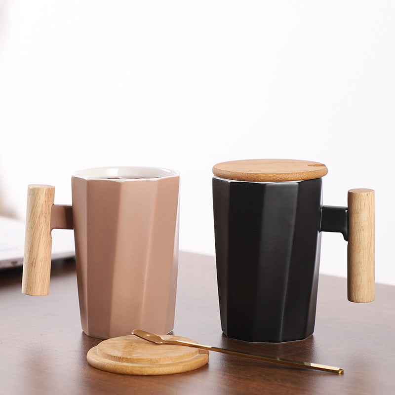 Ins Nordic Wooden Handle Ceramic Mug Office Water Cup